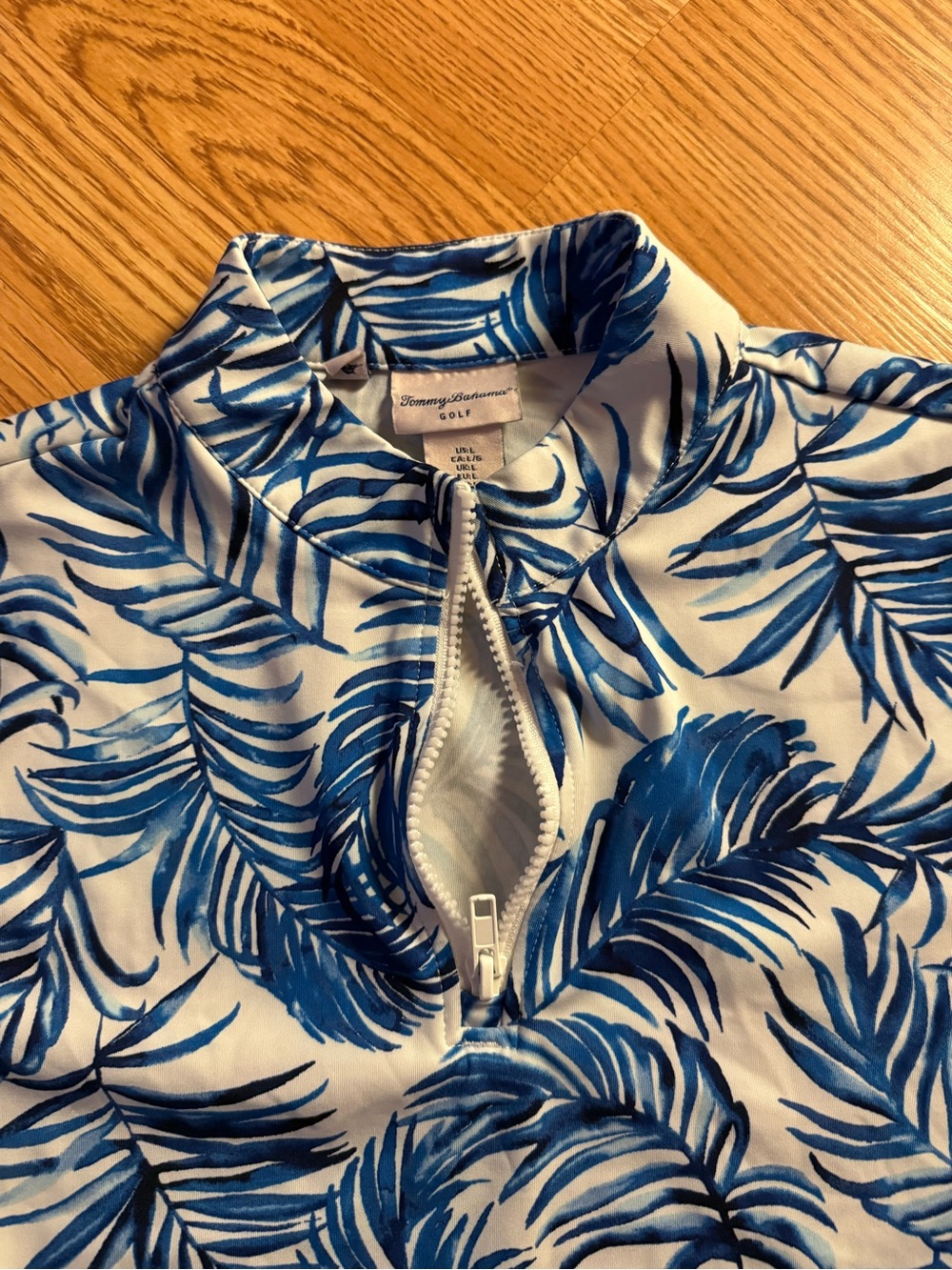 Tommy Bahama Blue & White Palm-Leaf Quarter-Zip GOLF dress